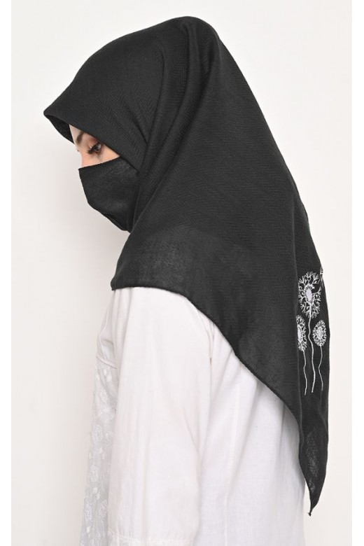 Hijab Segi 4 Voal Zaffron Dandelion Black (Hijab Only)